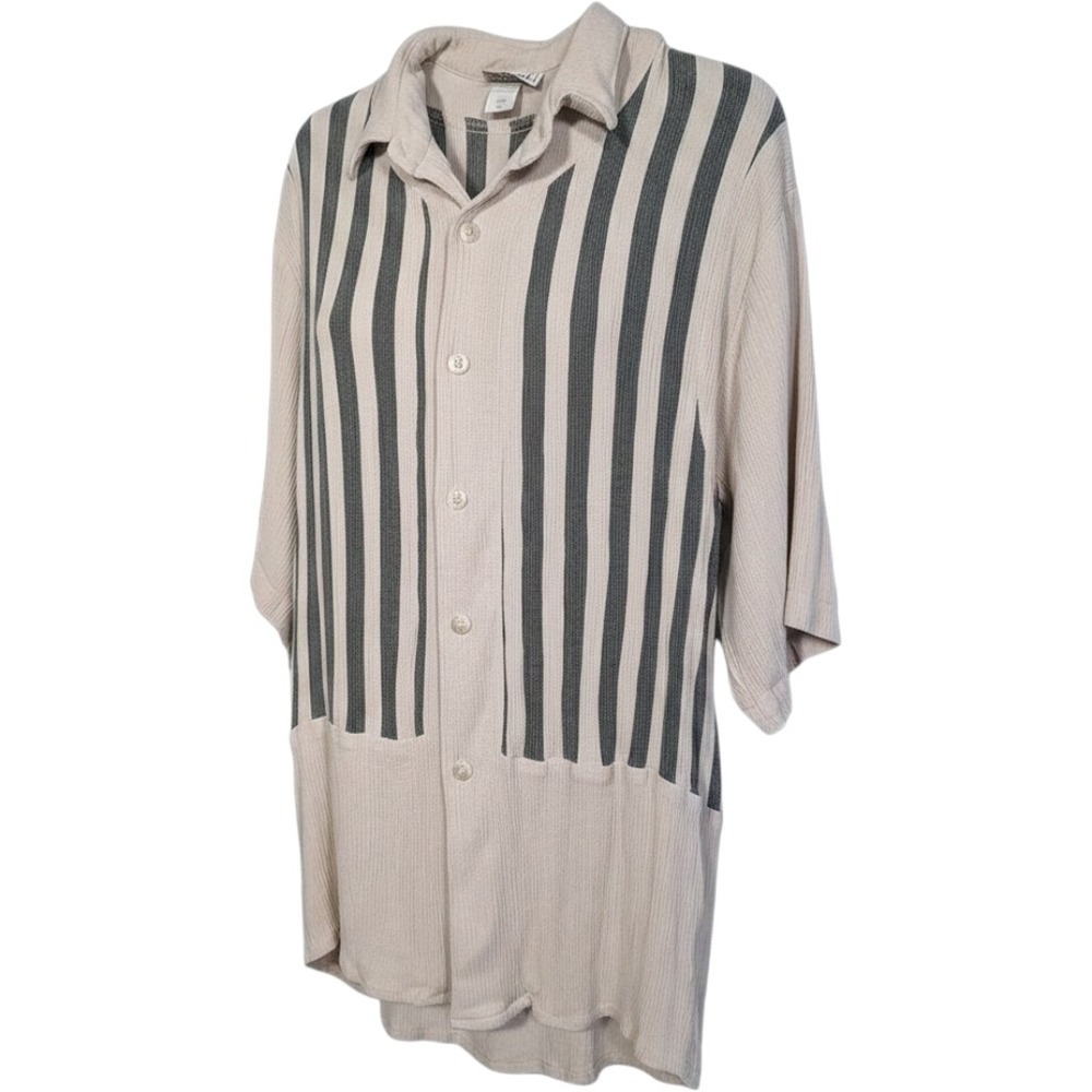 XL Vtg USA Smash Striped Shirt Retro Cabana Texture y2k Resort Camp Linen Blend